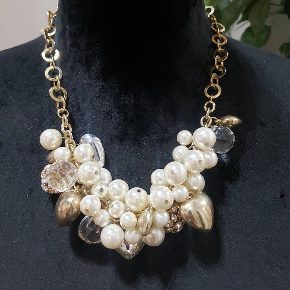 Traci Lynn Women's Faux Pearl Statement Chunky Bib Choker Necklace